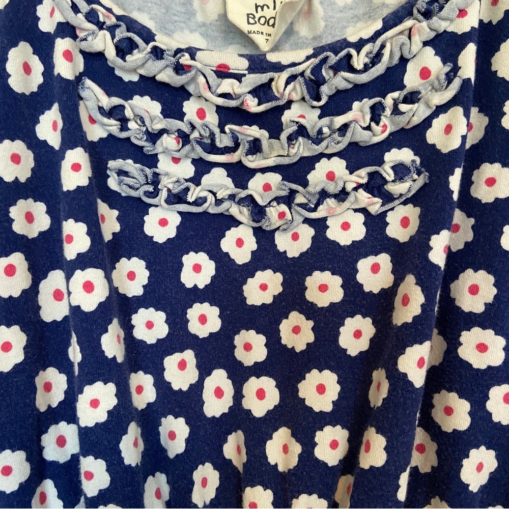 Mini Boden Navy w/white flowers Dress - size 7-8 Years - Ruffle detailing - EUC - Picture 4 of 7